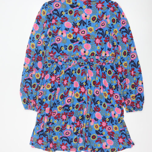 Boden Women Blue Floral Fit & Flare Jersey Dress UK 14 Long Sleeve