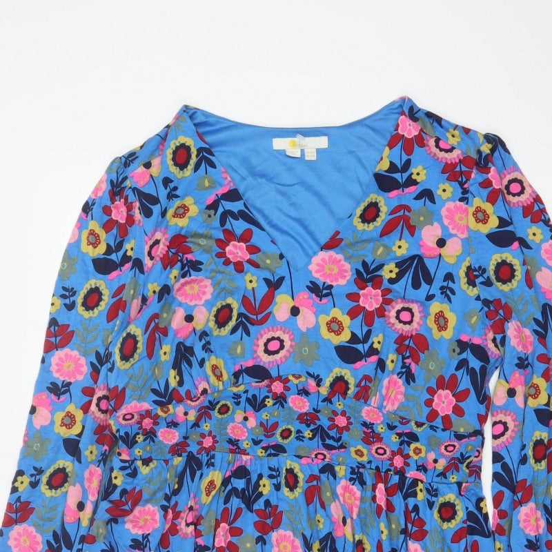 Boden Women Blue Floral Fit & Flare Jersey Dress UK 14 Long Sleeve