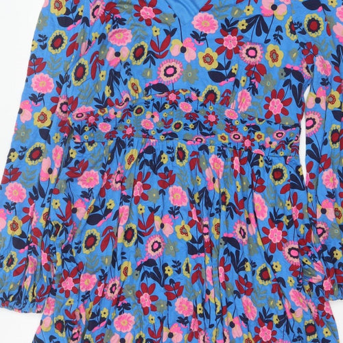Boden Women Blue Floral Fit & Flare Jersey Dress UK 14 Long Sleeve