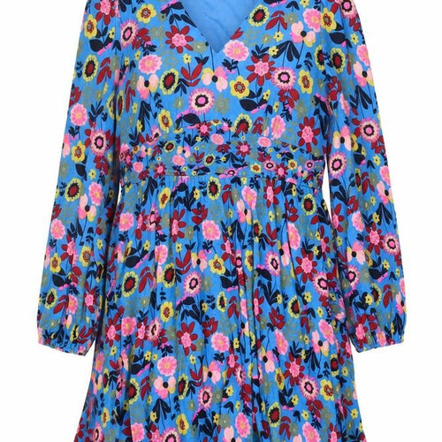 Boden Women Blue Floral Fit & Flare Jersey Dress UK 14 Long Sleeve