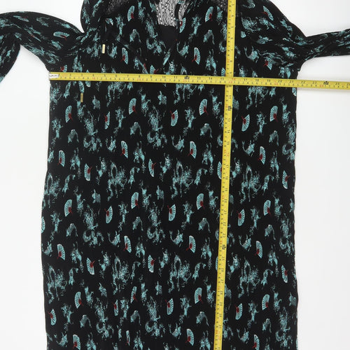 Biba Women Black UK 16 Pleated Lace Yoke V-Neck Shift Dress