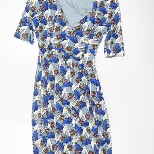 Boden Women Blue Floral V-Neck Ruched Long Jersey Dress UK 10