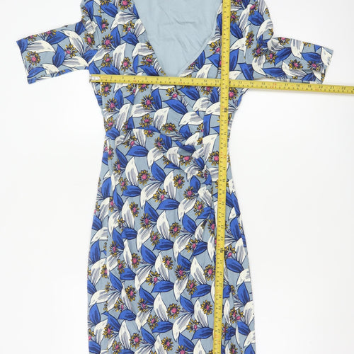 Boden Women Blue Floral V-Neck Ruched Long Jersey Dress UK 10