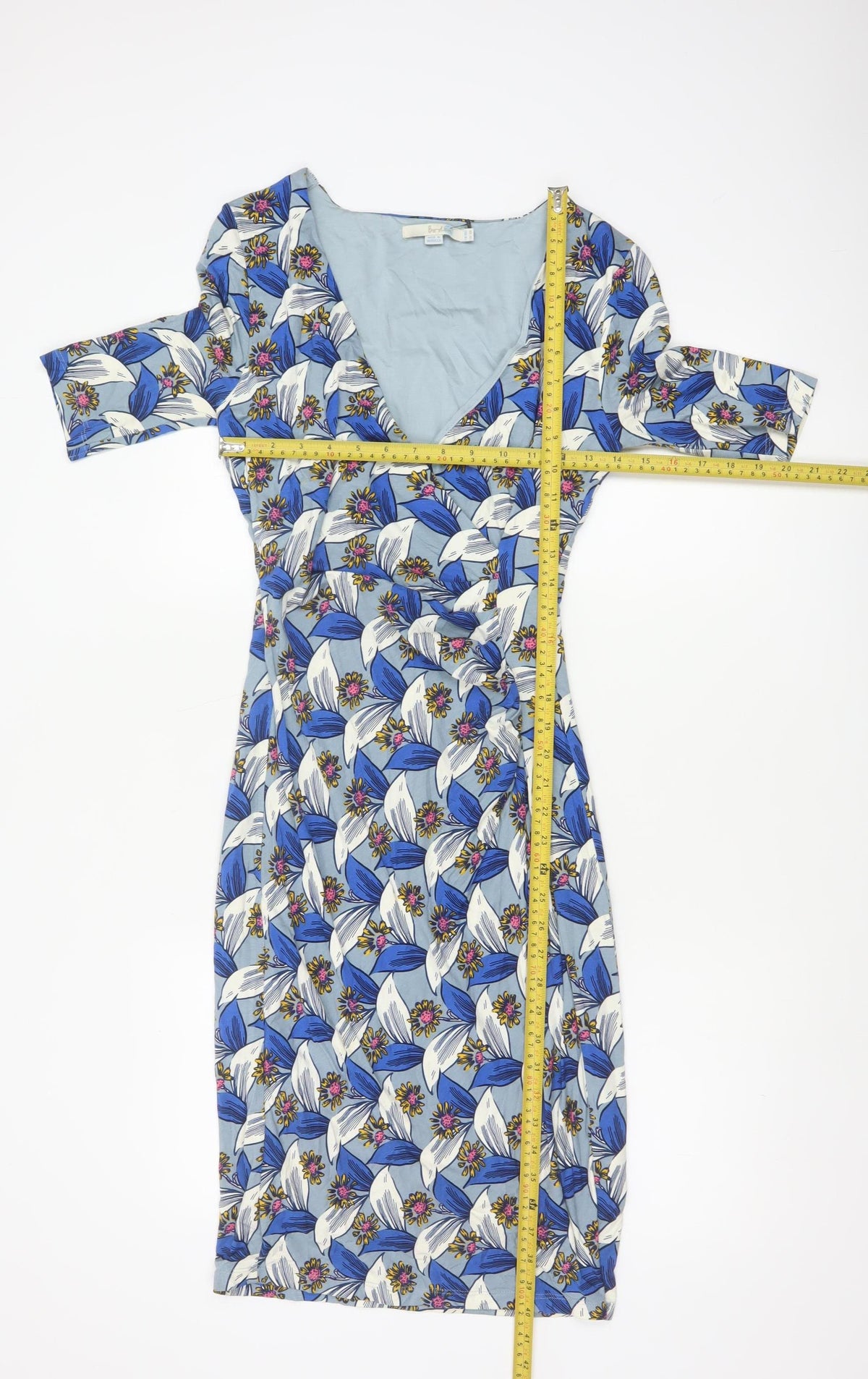 Boden Women Blue Floral V-Neck Ruched Long Jersey Dress UK 10