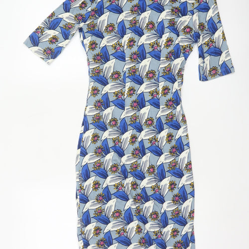 Boden Women Blue Floral V-Neck Ruched Long Jersey Dress UK 10