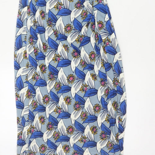 Boden Women Blue Floral V-Neck Ruched Long Jersey Dress UK 10
