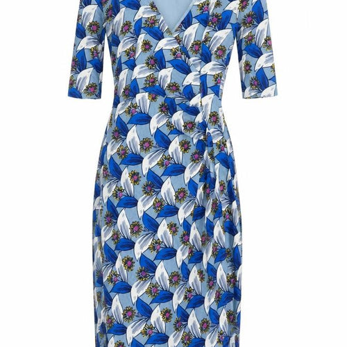 Boden Women Blue Floral V-Neck Ruched Long Jersey Dress UK 10