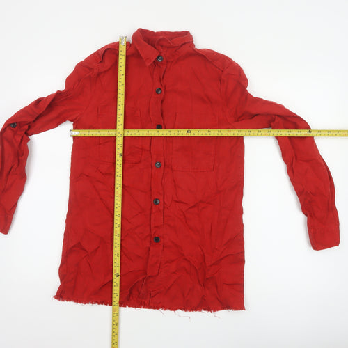 Zara Woman Red S Basic Lyocell Button-Up Shirt Long Sleeve Pockets