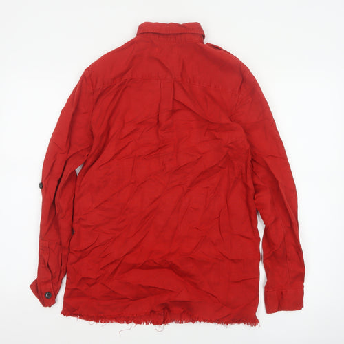 Zara Woman Red S Basic Lyocell Button-Up Shirt Long Sleeve Pockets