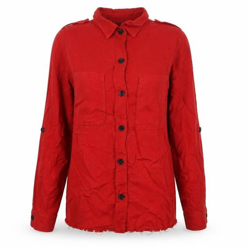 Zara Woman Red S Basic Lyocell Button-Up Shirt Long Sleeve Pockets