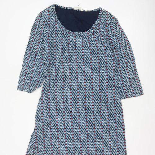 Seasalt Women Blue Chevron Print UK 14 Shift Knee Length Lined Dress
