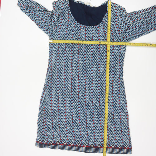 Seasalt Women Blue Chevron Print UK 14 Shift Knee Length Lined Dress