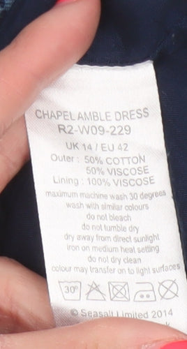 Seasalt Women Blue Chevron Print UK 14 Shift Knee Length Lined Dress