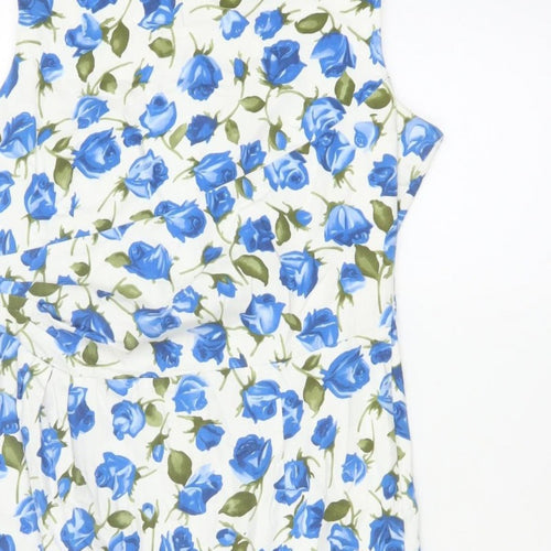 Phase Eight Women’s Blue Floral Cotton Stretch Sheath Dress UK 14