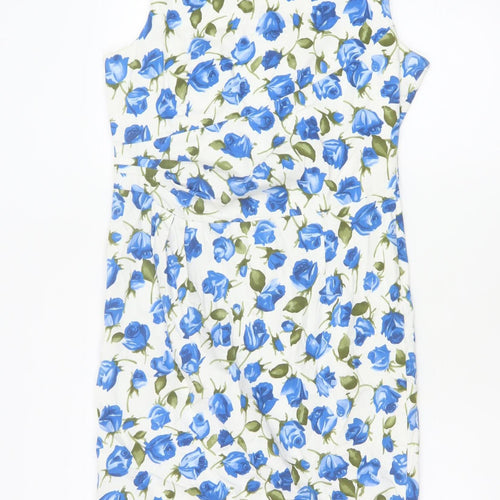 Phase Eight Women’s Blue Floral Cotton Stretch Sheath Dress UK 14