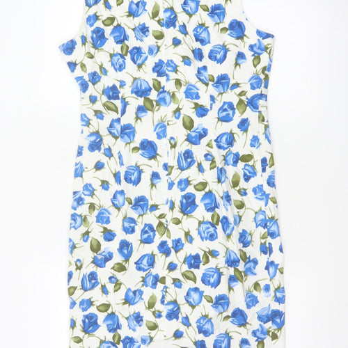 Phase Eight Women’s Blue Floral Cotton Stretch Sheath Dress UK 14