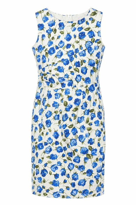 Front view of Phase Eight Women’s Blue Floral Cotton Stretch Sheath Dress UK 14
