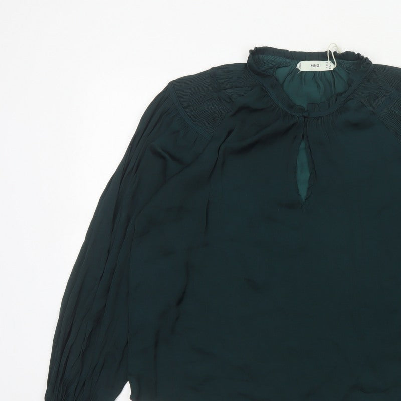 MNG Women’s Green UK 10 High Neck Pleated Long Sleeve Blouse