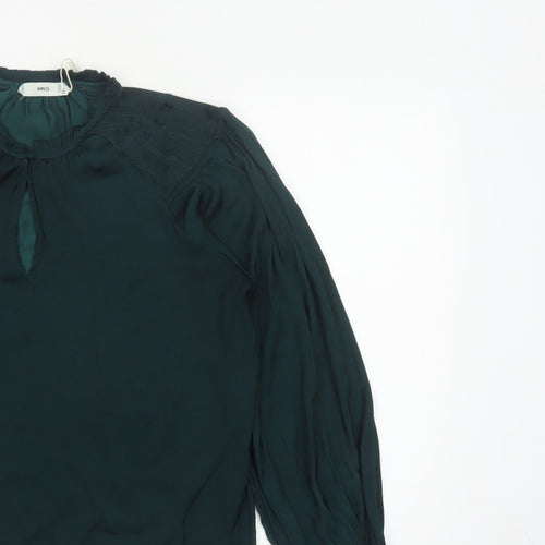 MNG Women’s Green UK 10 High Neck Pleated Long Sleeve Blouse