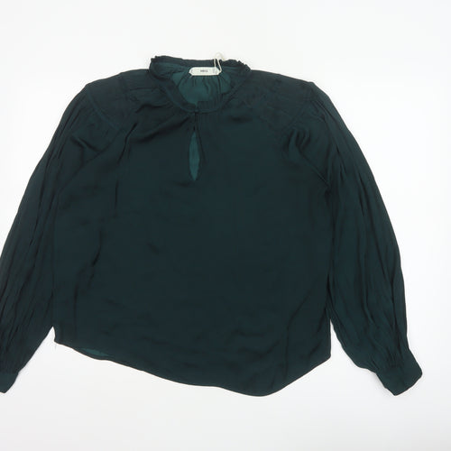 MNG Women’s Green UK 10 High Neck Pleated Long Sleeve Blouse