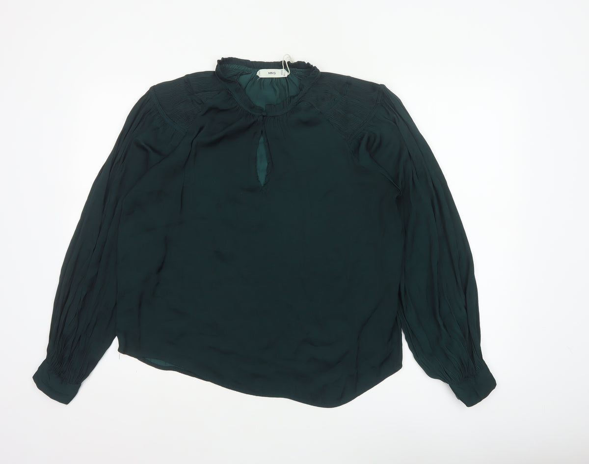 MNG Women’s Green UK 10 High Neck Pleated Long Sleeve Blouse