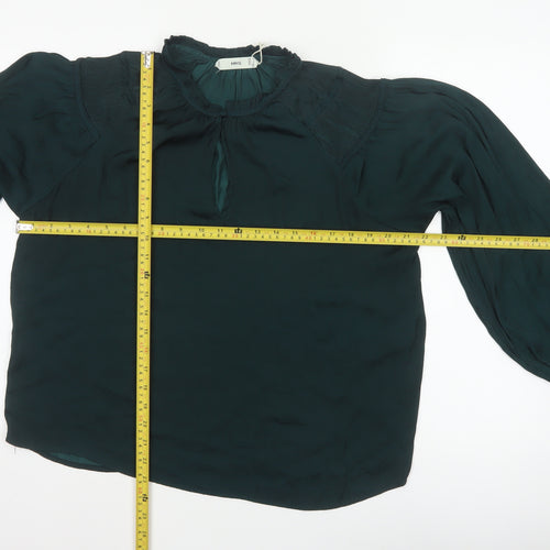 MNG Women’s Green UK 10 High Neck Pleated Long Sleeve Blouse