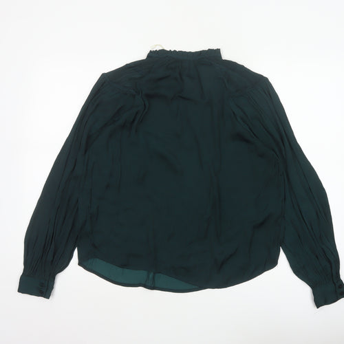 MNG Women’s Green UK 10 High Neck Pleated Long Sleeve Blouse