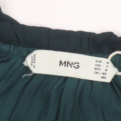 MNG Women’s Green UK 10 High Neck Pleated Long Sleeve Blouse