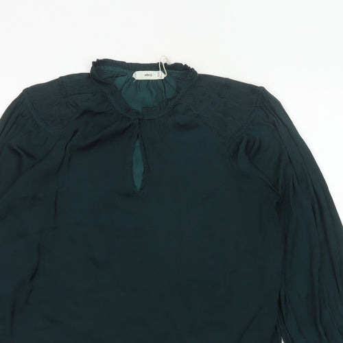 MNG Women’s Green UK 10 High Neck Pleated Long Sleeve Blouse