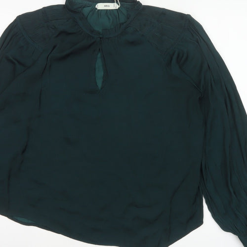 MNG Women’s Green UK 10 High Neck Pleated Long Sleeve Blouse
