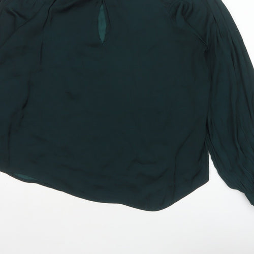 MNG Women’s Green UK 10 High Neck Pleated Long Sleeve Blouse