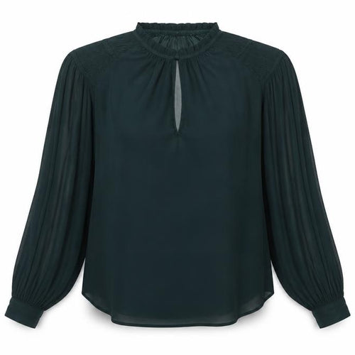 MNG Women’s Green UK 10 High Neck Pleated Long Sleeve Blouse