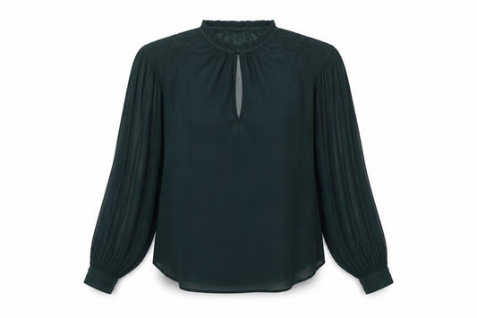 MNG Women’s Green UK 10 High Neck Pleated Long Sleeve Blouse