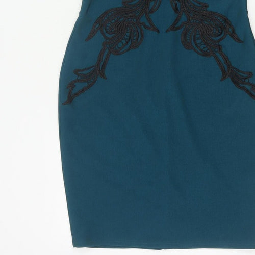 Lipsy Women Blue UK 12 Bodycon Lace Floral Knee Length Party Dress