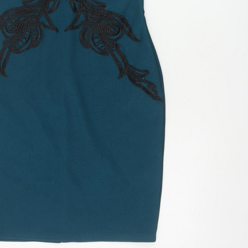 Lipsy Women Blue UK 12 Bodycon Lace Floral Knee Length Party Dress