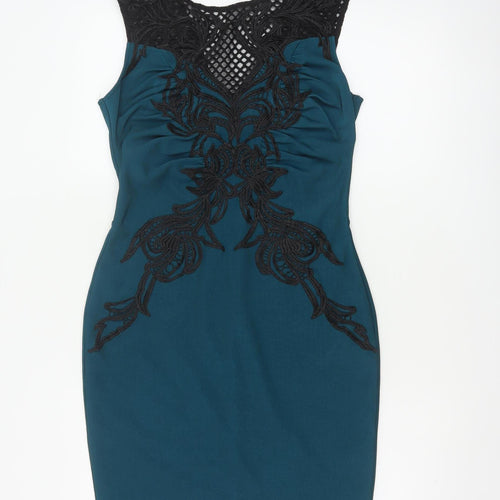 Lipsy Women Blue UK 12 Bodycon Lace Floral Knee Length Party Dress