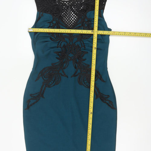 Lipsy Women Blue UK 12 Bodycon Lace Floral Knee Length Party Dress