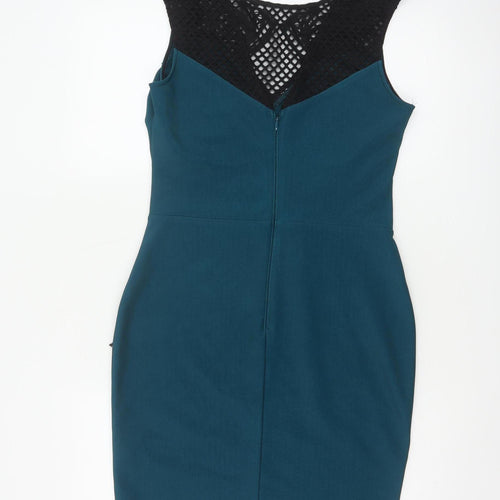 Lipsy Women Blue UK 12 Bodycon Lace Floral Knee Length Party Dress