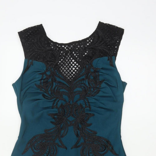 Lipsy Women Blue UK 12 Bodycon Lace Floral Knee Length Party Dress
