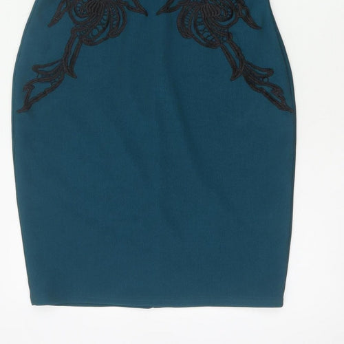 Lipsy Women Blue UK 12 Bodycon Lace Floral Knee Length Party Dress