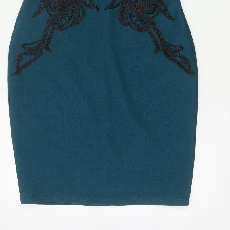 Lipsy Women Blue UK 12 Bodycon Lace Floral Knee Length Party Dress