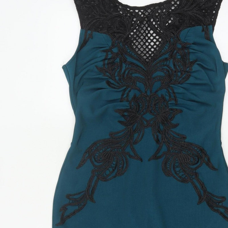 Lipsy Women Blue UK 12 Bodycon Lace Floral Knee Length Party Dress