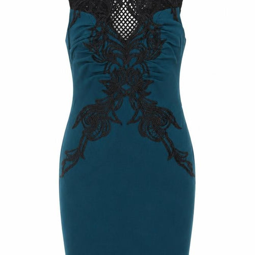 Lipsy Women Blue UK 12 Bodycon Lace Floral Knee Length Party Dress