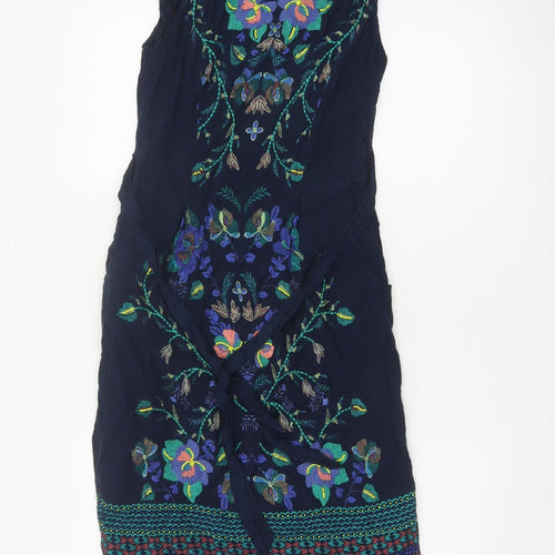 Monsoon Women Blue UK 8 Maxi Floral Embroidered Strapless Dress