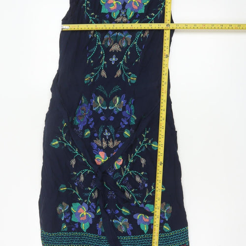 Monsoon Women Blue UK 8 Maxi Floral Embroidered Strapless Dress