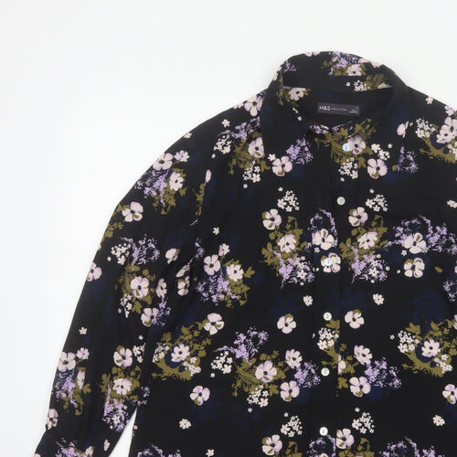 Marks and Spencer Women Black Floral Button-Up Blouse Size 12