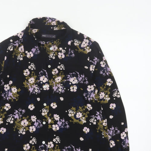 Marks and Spencer Women Black Floral Button-Up Blouse Size 12
