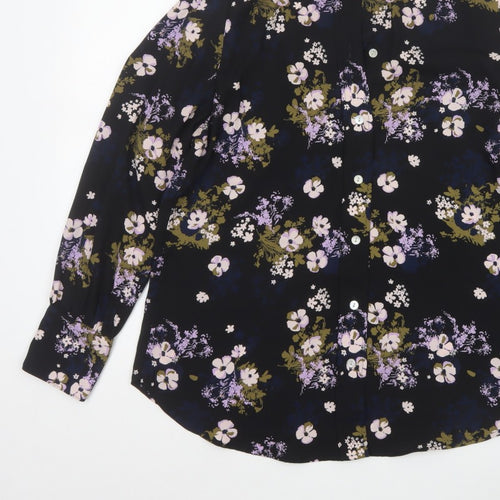 Marks and Spencer Women Black Floral Button-Up Blouse Size 12