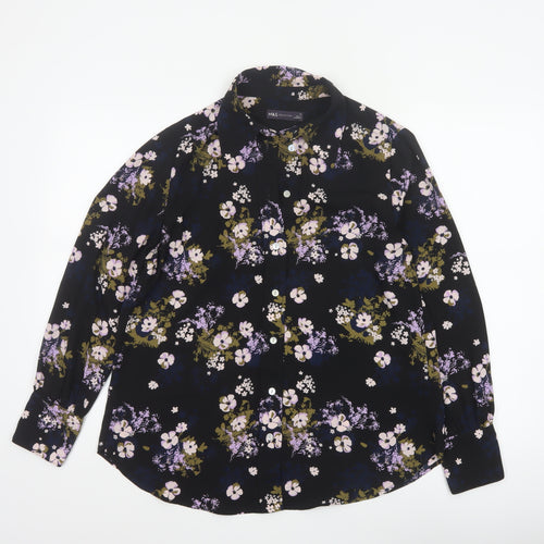 Marks and Spencer Women Black Floral Button-Up Blouse Size 12