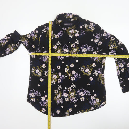 Marks and Spencer Women Black Floral Button-Up Blouse Size 12
